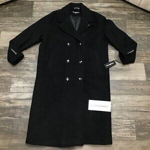 NWT Karl Lagerfeld Paris Military Double Breasted Long Black Wool Blend Coat  XL